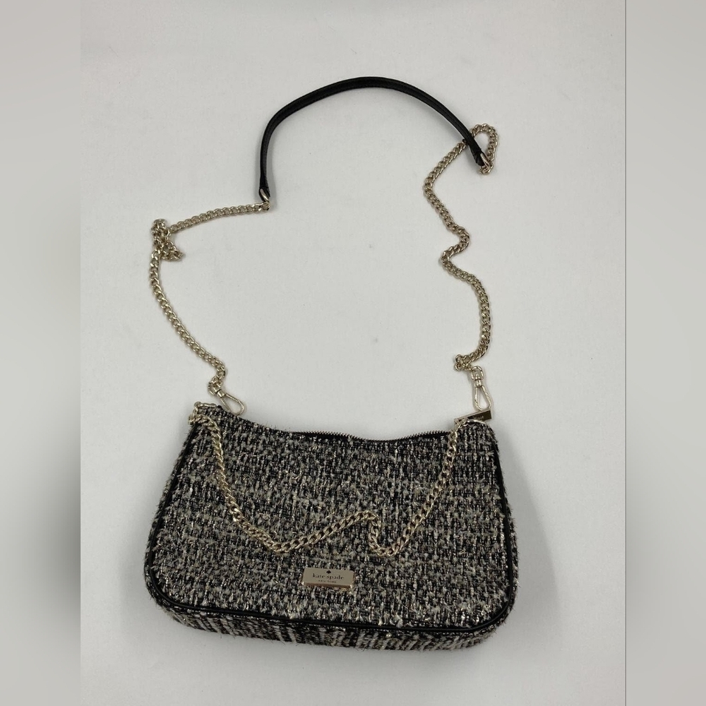 Kate Spade Black and Gold Tweed Crossbody Bag